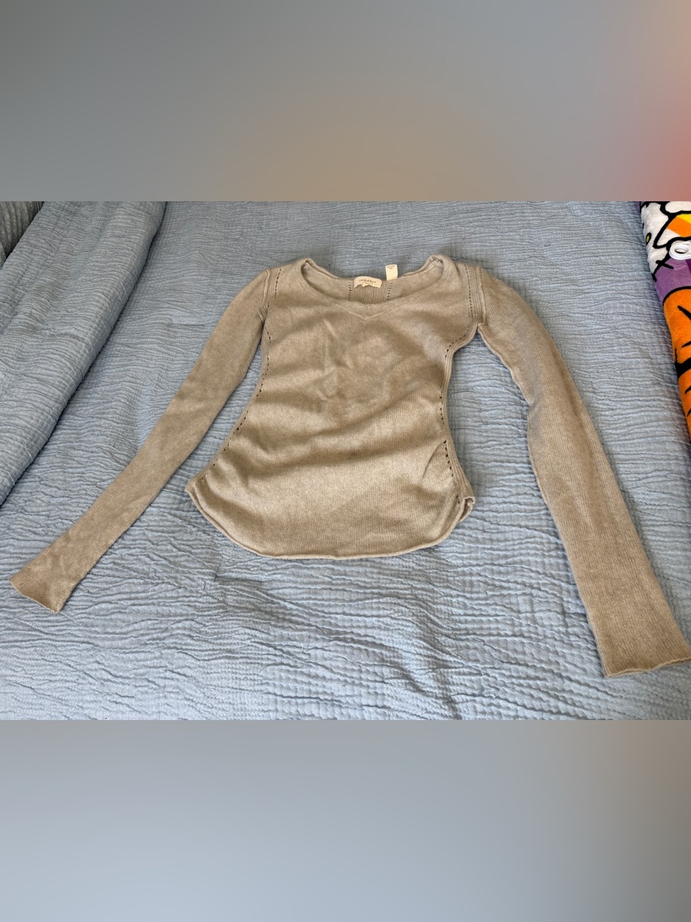 Inhabit Gray Cashmere Blend V-Neck Pointelle Detail High-Low Sweater Size S NWOT